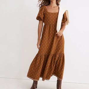 Madewell Quilted Tiered Square Neck Midi Dress